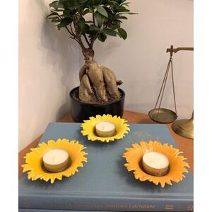 Vintage PartyLite Sunflower Candle Holders Set of 3– Sunflower Tealight Holders